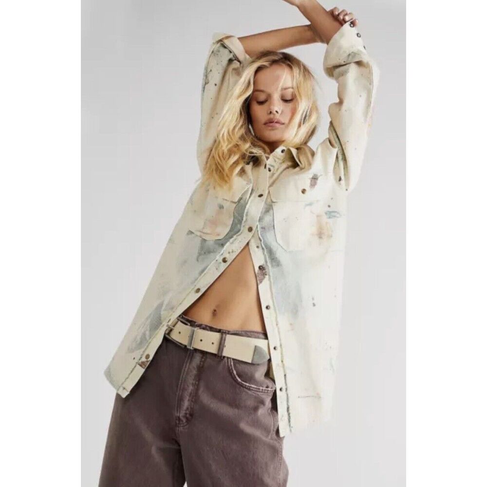 Free People Sunshine Fields Buttondown Shacket Shirt Jacket Size XS